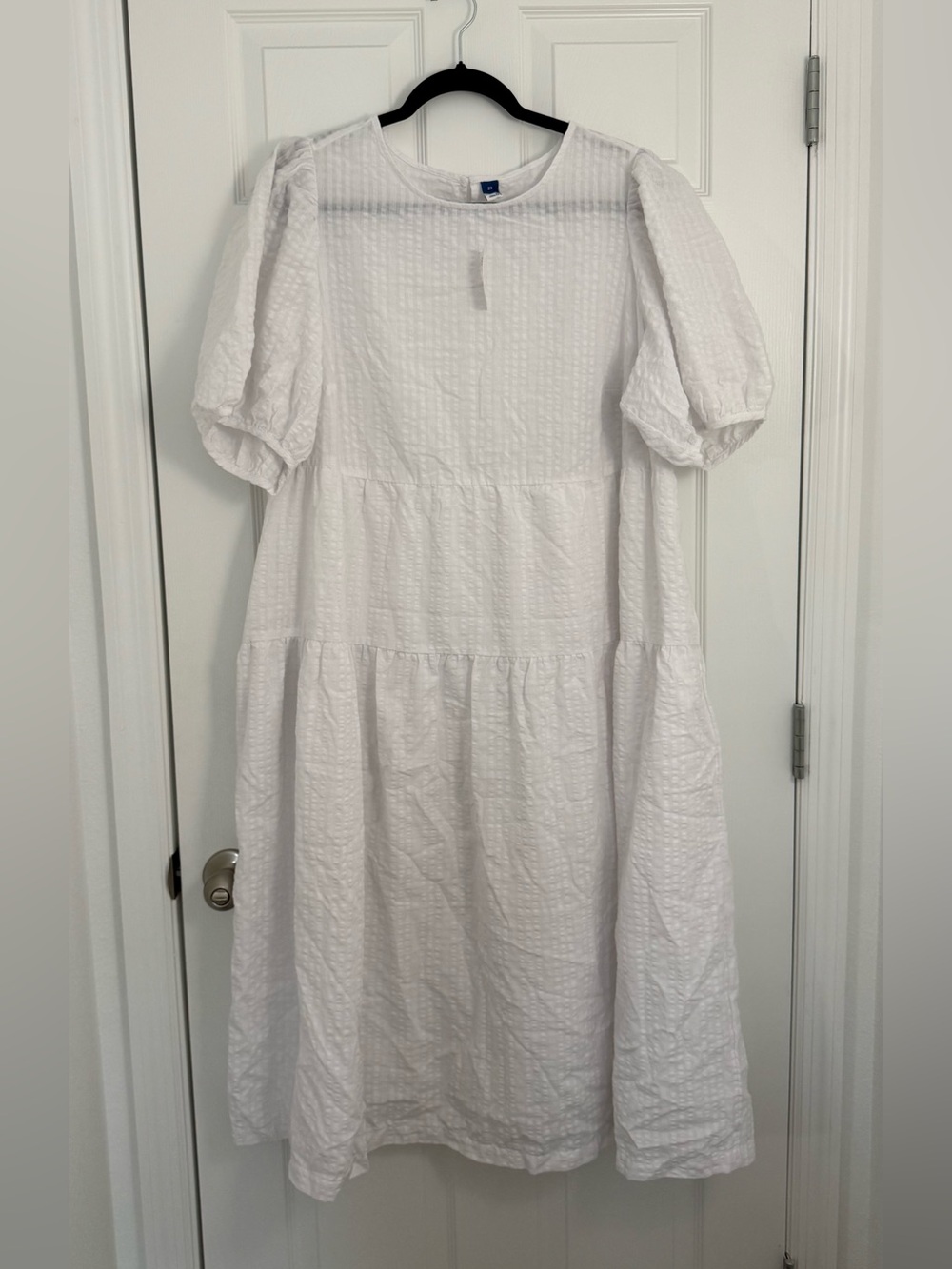 Old Navy White Midi Tiered Dress Blue Cottagecore Prairie Puff Sleeve Womens 2X